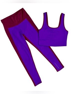 Terez Purple Burgundy Colorblock Leggings Crop Top Set M